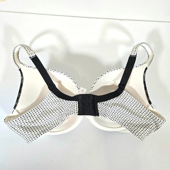 Cacique Smooth Boost Plunge Bra 42C White Black Polka Dot Lace Trim Underwire - Picture 2 of 8
